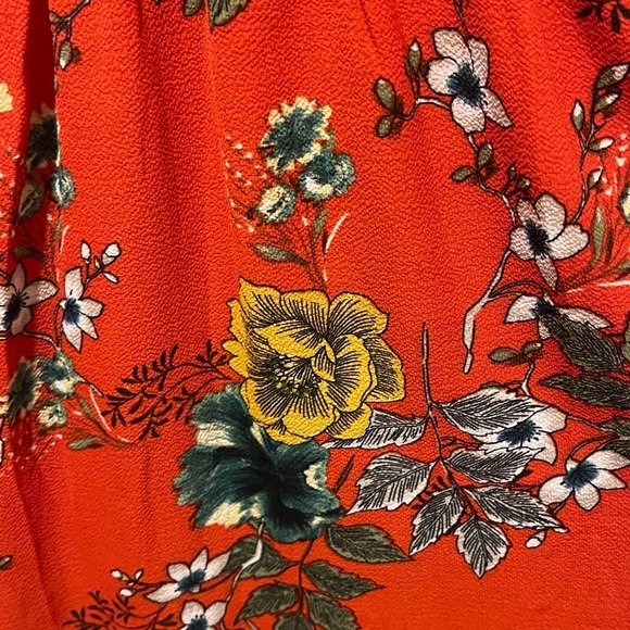 Umgee Harvest Red Floral Long Sleeve V Neck, LadderLace insets Dress, size Large - Picture 4 of 10